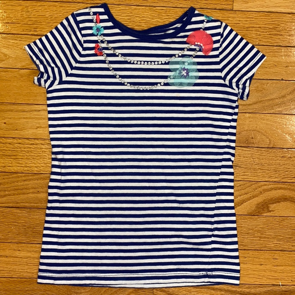 Carter’s Short Sleeve T Shirt Stripe Necklace Embellished Neckline Stripe Size 8